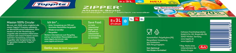 TOPPITS Zipper 3L, 8 all-purpose bags