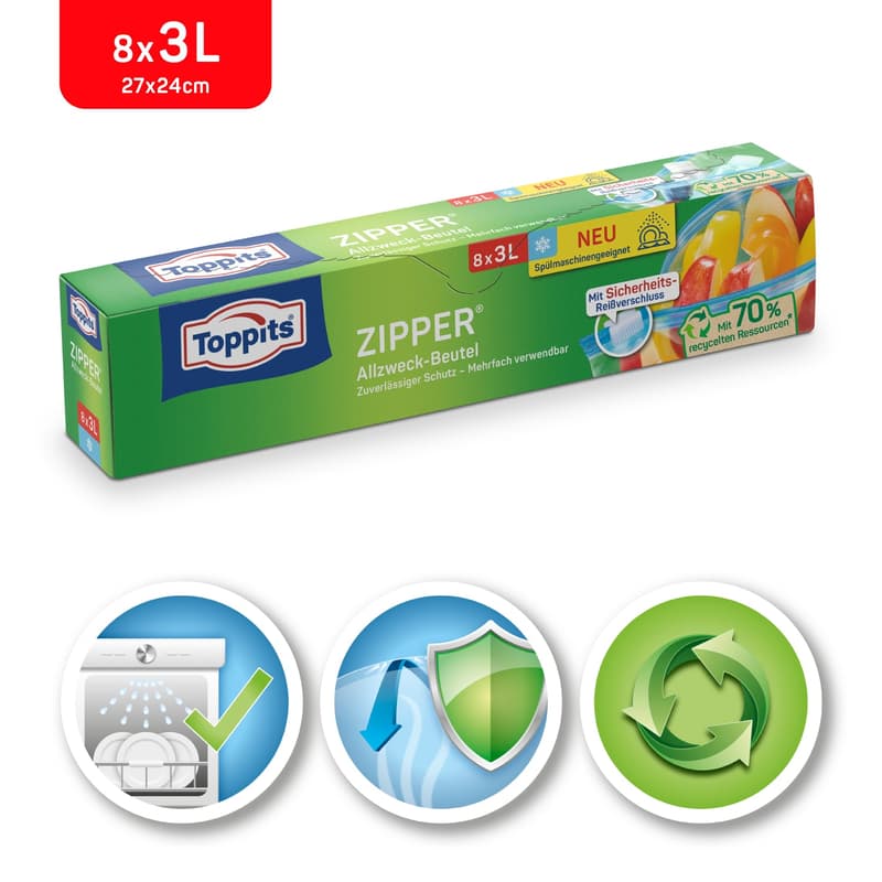 TOPPITS Zipper 3L, 8 all-purpose bags