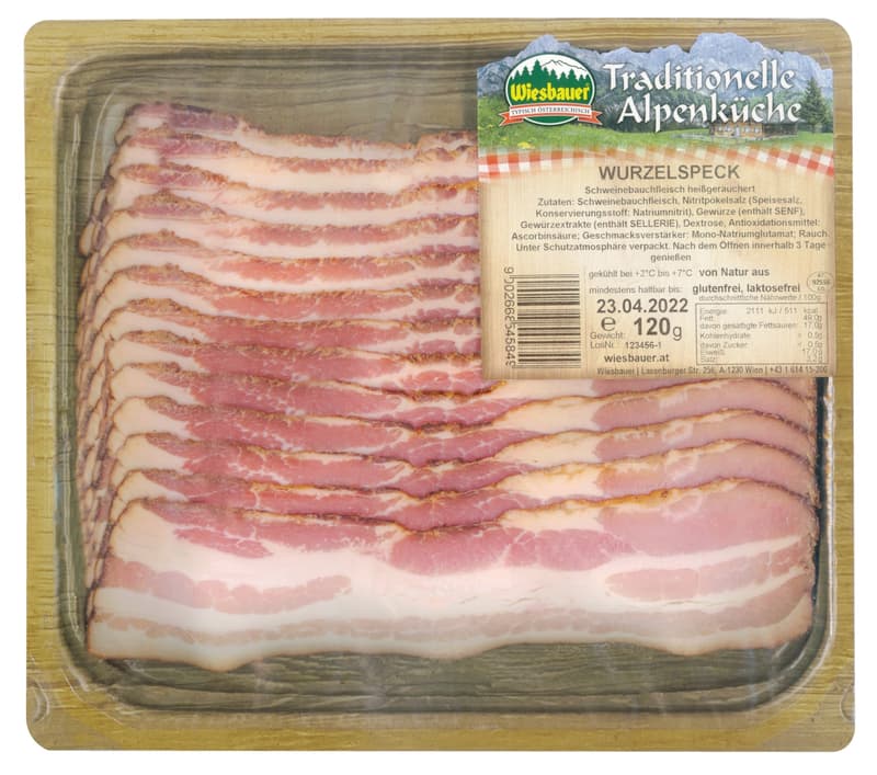 Traditionelle Alpenküche Wurzelspeck geschnitten