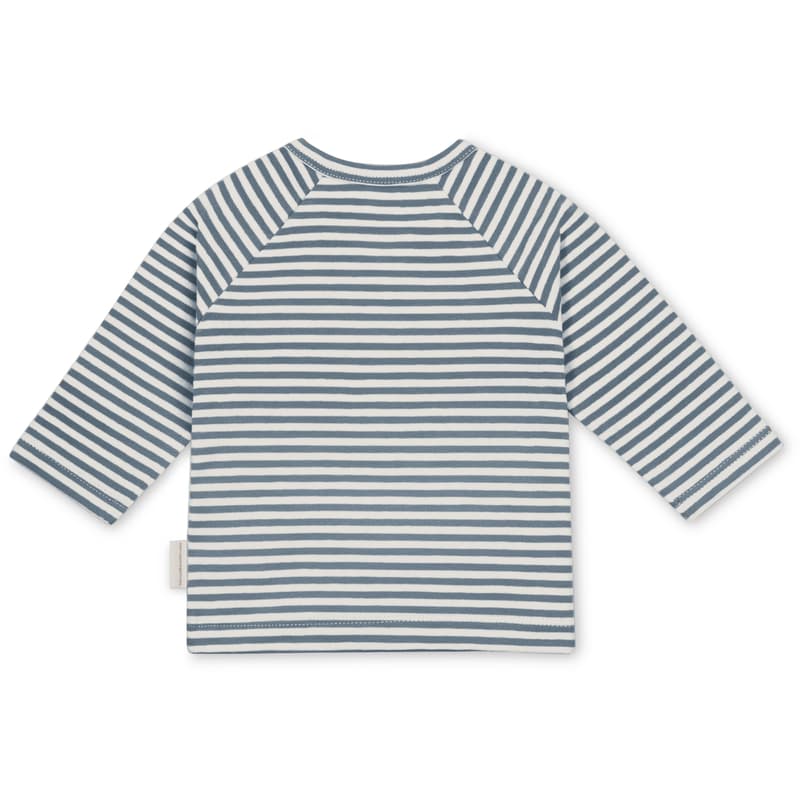 Herr und Frau Klein Flora wrap jacket in organic jersey dove blue stripes 0-3M