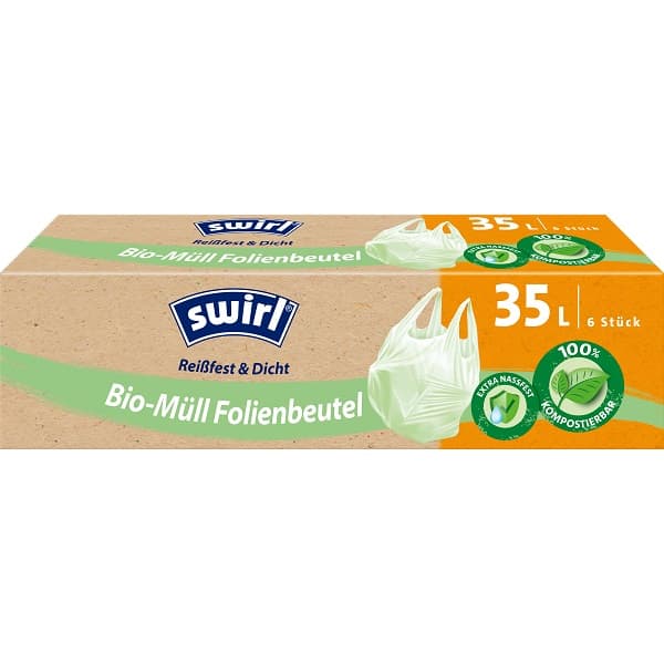 SWIRL BIO-WASTE FILM BAGS 35L, 6 PCS/WITH HANDLE