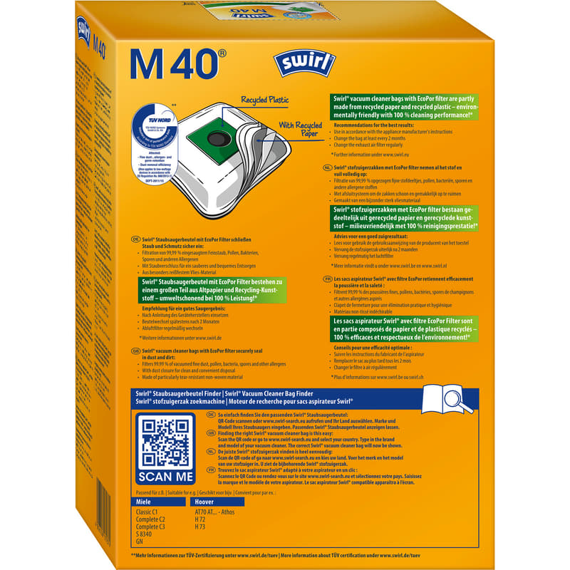 SWIRL M40/4 MP3 HOOVER BAG/4 PCS. + 1 FILTER
