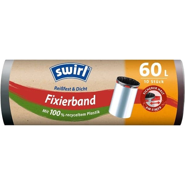 SWIRL bin liner with elastic fixing strap 60L, 10 bags