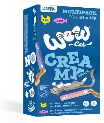 WOW CAT Creamy Snack Multipack 24 x 15 g (2 flavours)