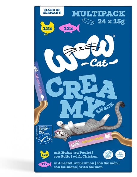WOW CAT Creamy Snack Multipack 24 x 15 g (2 flavours)