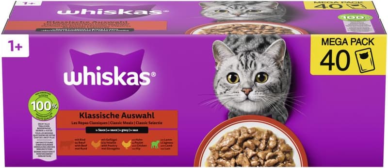 Whiskas Fresh Pouches 40 Pack Classic Selection in Sauce 1+