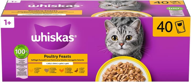 Whiskas Frischbeutel Geflügel Auswahl in Gelee 1+ MEGAPACK 40er