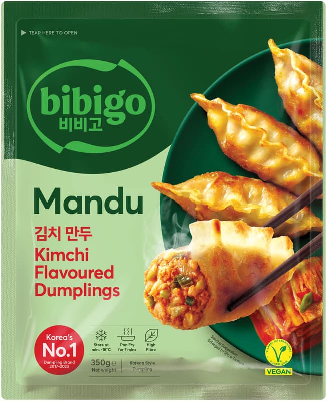 Bibigo Dumpling mit Kimchi Geschmack, vegan Gyoza Mandu
