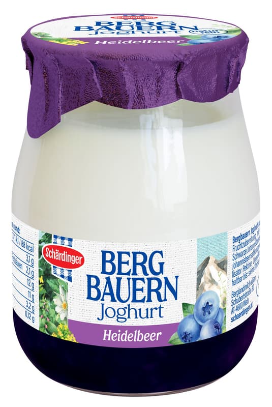 Schärdinger Bergbauern Naturjoghurt auf Heidelbeeren im Glas