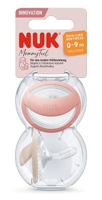 NUK MommyFeel silicone soother, 0-9 months, red/beige