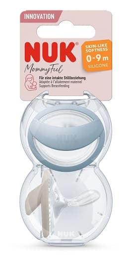 NUK MommyFeel silicone soother, 0-9 months, blue/grey