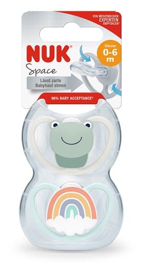 NUK Space silicone soother, 0-6 months, grey & mint