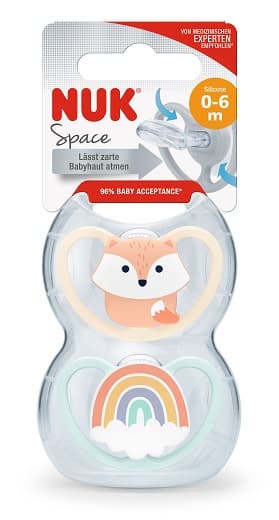NUK Space silicone soother, 0-6 months, beige & mint