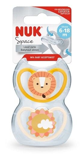 NUK Space silicone soother, 6-18 months, yellow & beige