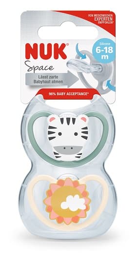NUK Space silicone soother, 6-18 months, green & beige