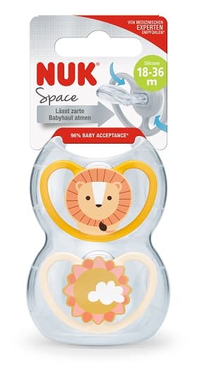 NUK Space silicone soother, 18-36 months, yellow & beige