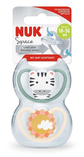 NUK Space silicone soother, 18-36 months, green & beige