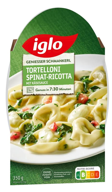 Iglo Tortelloni Spinat-Ricotta mit Käsesauce (tiefgekühlt)