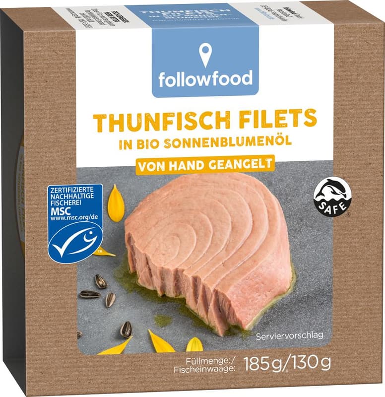 followfood MSC tuna fillets in organic sunflower oil