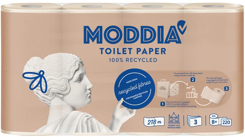 Moddia Recycling Toilettenpapier 8 Rollen 3-lagig