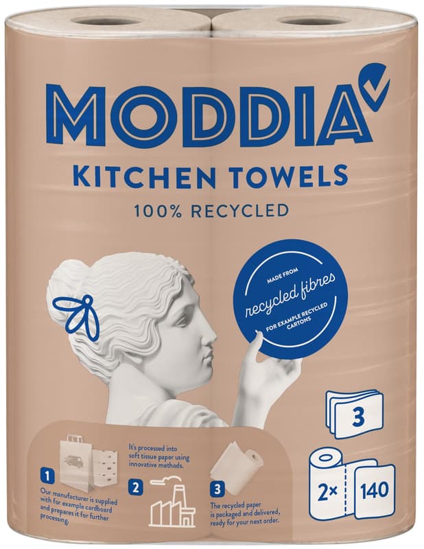 Moddia Recycling Küchenrolle 2 Rollen 3-lagig