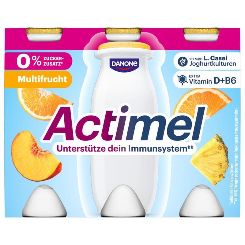 Danone Actimel 0% added sugar multifruit 6x100g