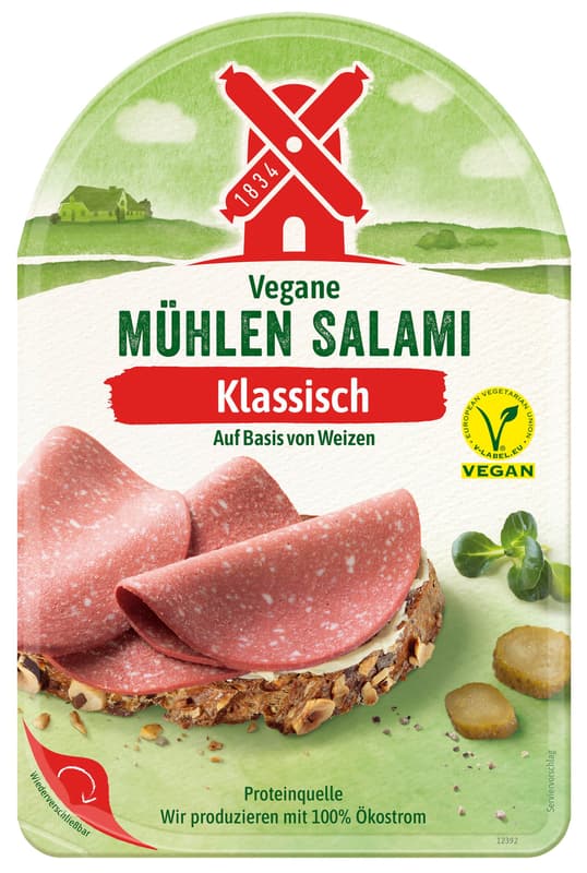Rügenwalder Vegane Mühlen Salami Klassik aufgeschnitten