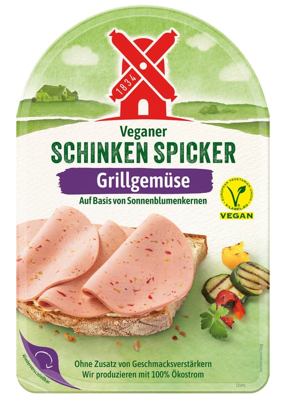 Rügenwalder Vegane Schinkenspicker mit Grillgemüse geschnitten