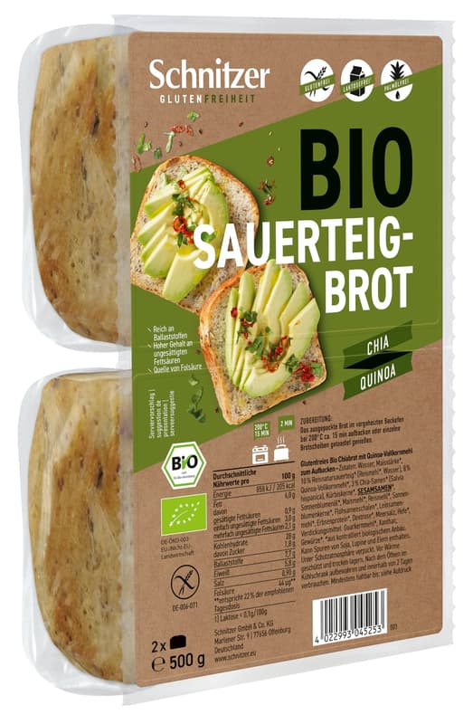Schnitzer BIO sourdough bread with chia & quinoa, gluten-free
