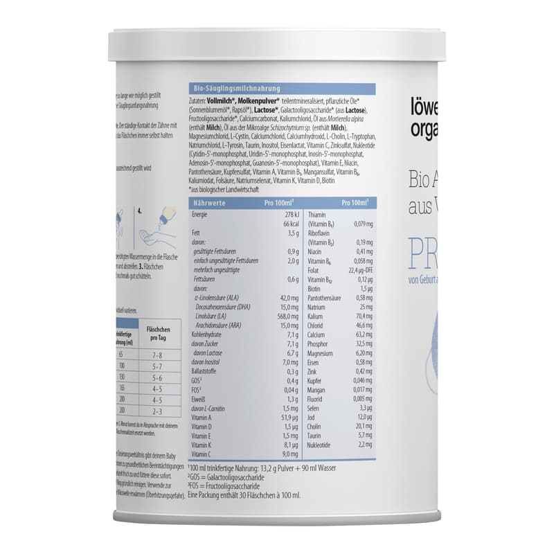 Löwenzahn Organics BIO PRE formula milk made from whole milk from birth