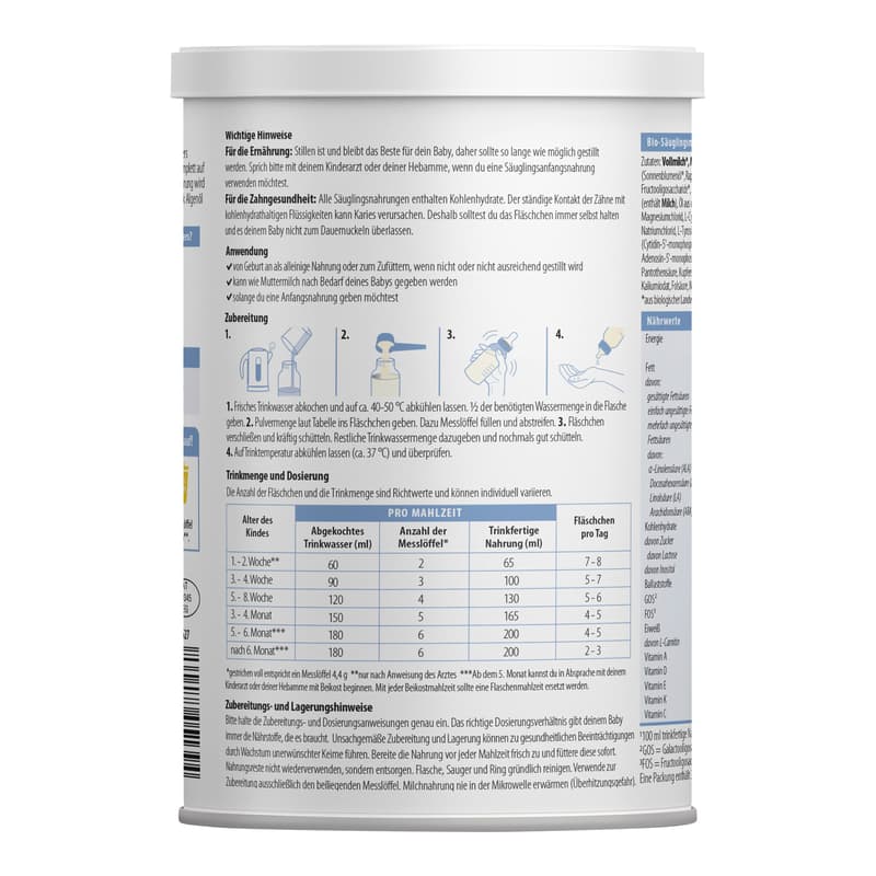 Löwenzahn Organics BIO PRE formula milk made from whole milk from birth