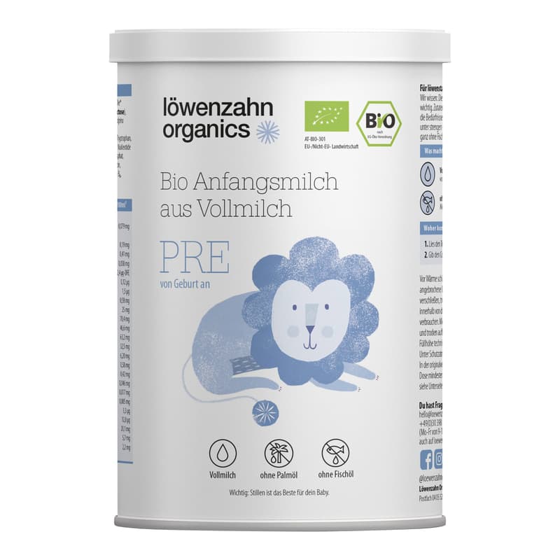 Löwenzahn Organics BIO PRE formula milk made from whole milk from birth