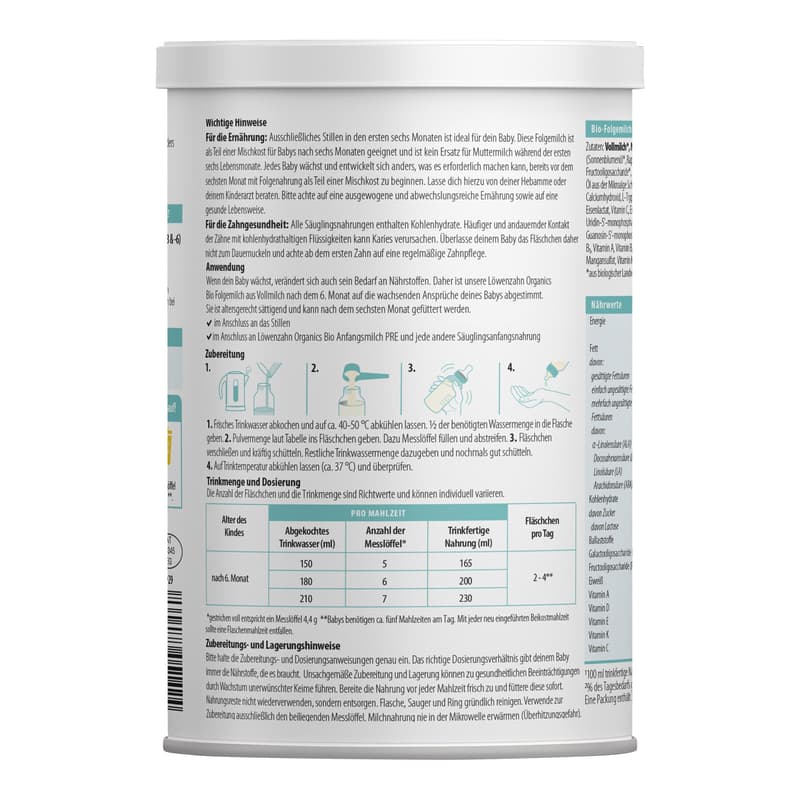 Löwenzahn Organics BIO Folgemilch aus Vollmilch nach dem 6. Monat