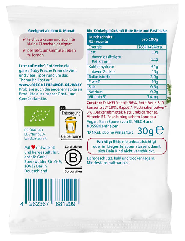 Freche Freunde BIO Baby Biscuit Beetroot & Parsnip 