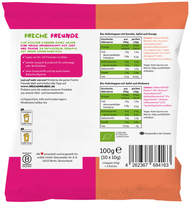 Freche Freunde BIO Oat Mini Mix Apple, Carrot & Orange and Apple & Raspberry 