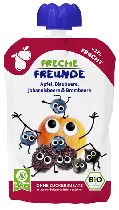 Freche Freunde BIO Quetschie Apfel, Blaubeere, Johannisbeere & Brombeere