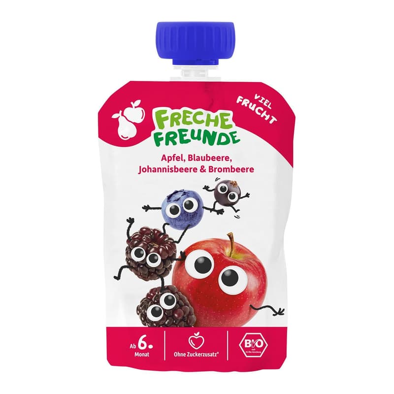 Freche Freunde BIO Quetschie Apfel, Blaubeere, Johannisbeere & Brombeere