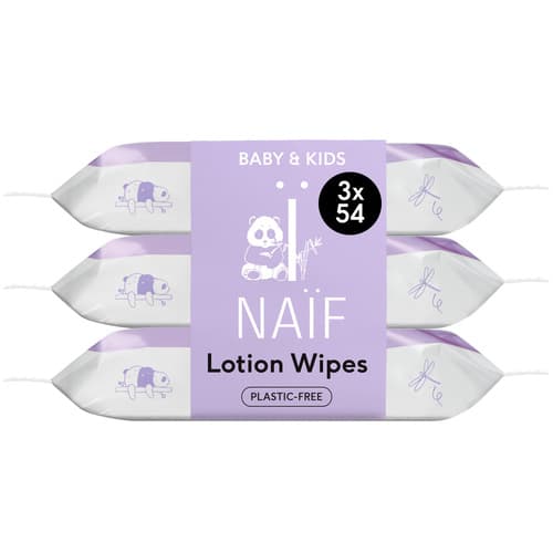 Naïf Care Plastic-free wet wipes with lotion for baby & child, pack of 3