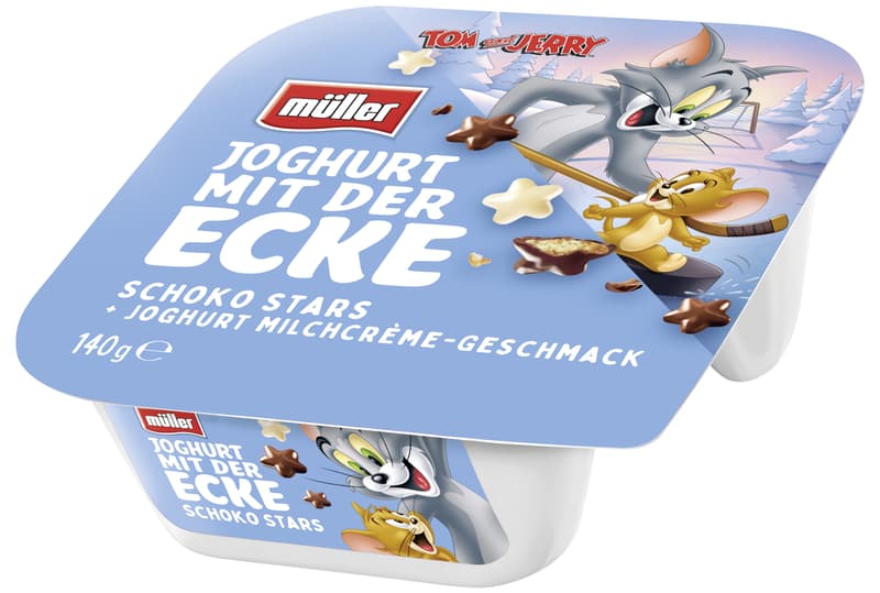 Müller Joghurt mit der Ecke Tom & Jerry Schoko Sterne