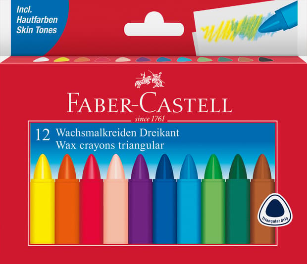 Faber-Castell wax crayons triangular 12-pack cardboard box