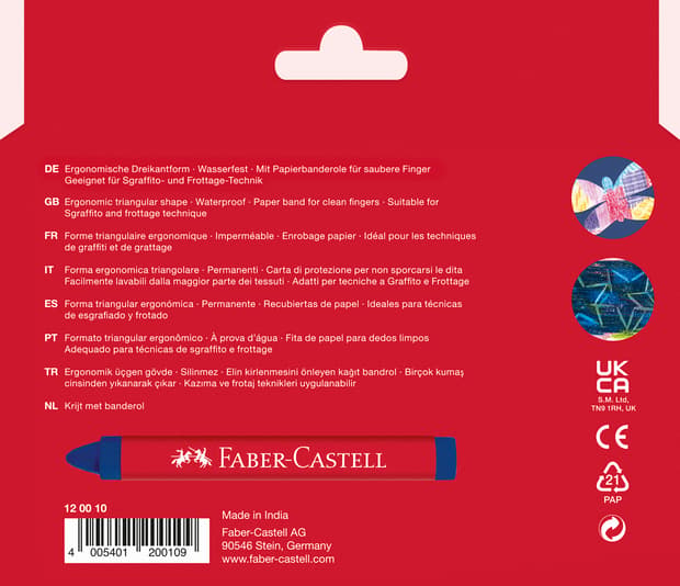 Faber-Castell wax crayons triangular 12-pack cardboard box