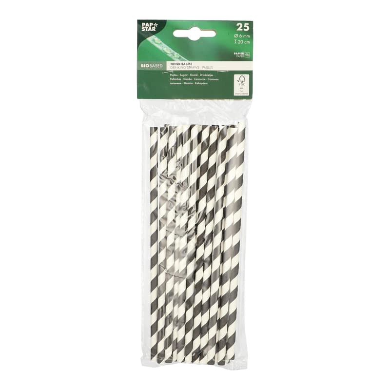 Paper drinking straws, 20 cm black/white "Stripes"
