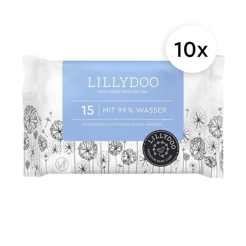 LILLYDOO wet wipes with 99% water, 10x15 pieces