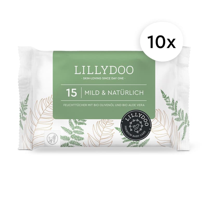 LILLYDOO Feuchttücher Mild & Natürlich, 10x15 Stück