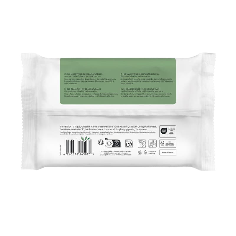 LILLYDOO green natural wet wipes, 60 pieces