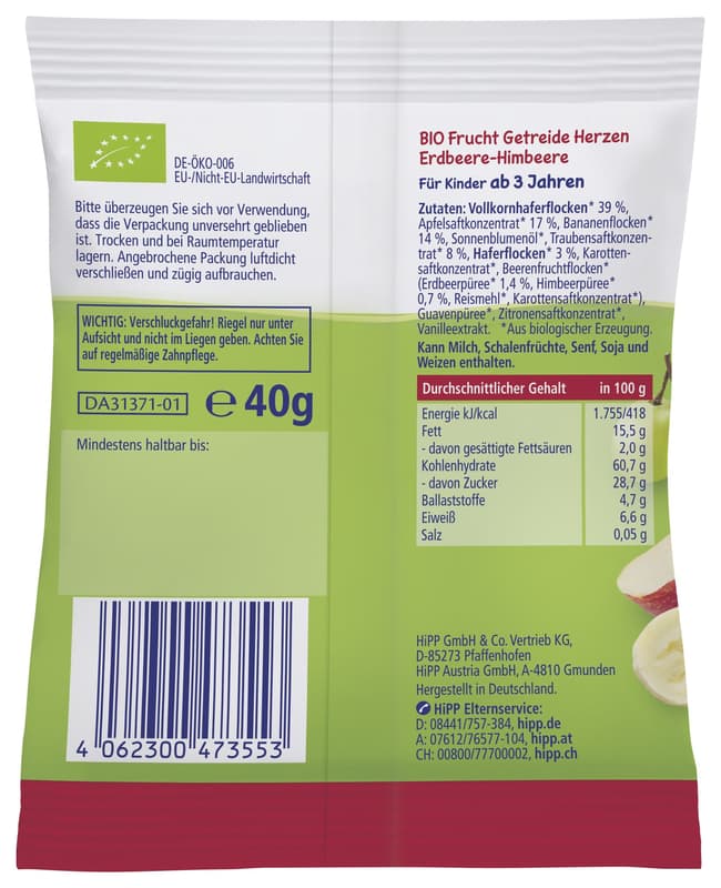 HiPP BIO Mini Hafer-Herzen Erdbeere-Himbeere