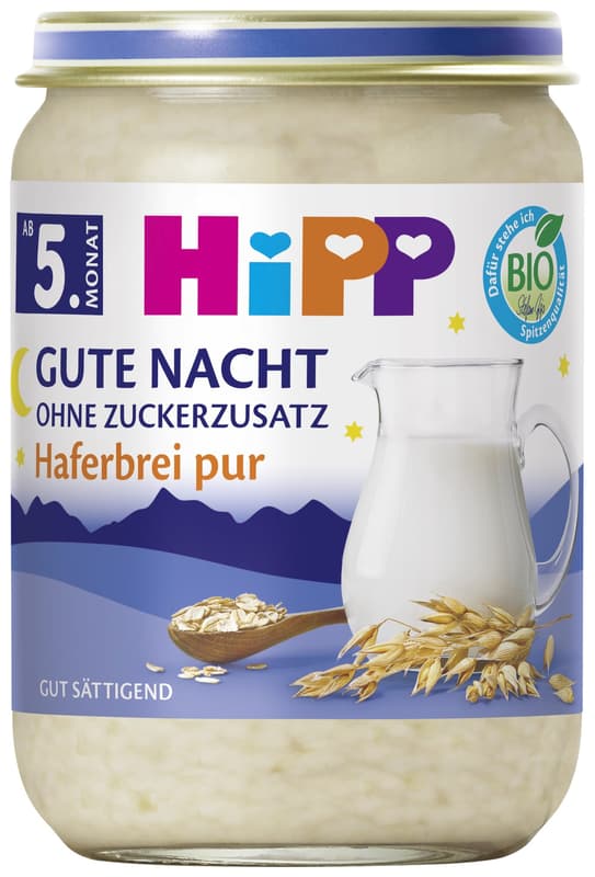 HiPP BIO Gute Nacht - ohne Zuckerzusatz - Haferbrei pur, ab dem 5. Monat
