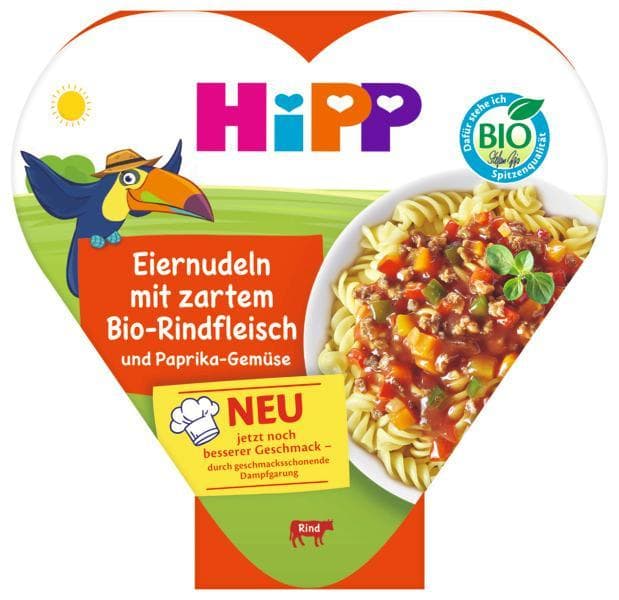 HiPP BIO Egg noodles with paprika vegetables and tender organic beef, from 1 year