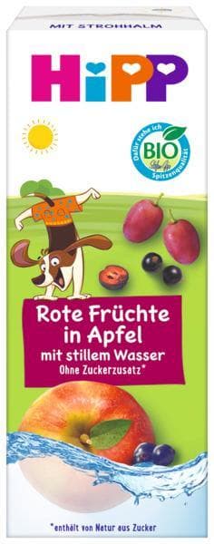 HiPP BIO red fruits in apple with still water, tetrapak