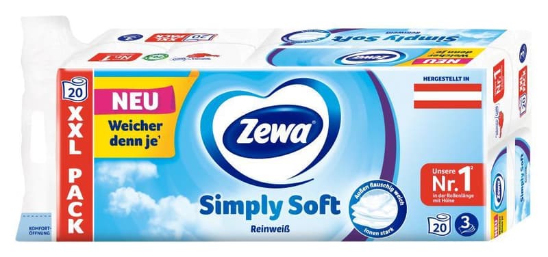 Zewa Simply Soft Pure White, 20x150 sheets, 3-ply